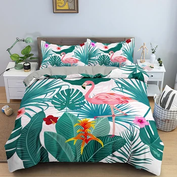 Tropski Listi Posteljnina Določa Flamingo Rjuhe Kritje Bedclothes Twin/Queen/King Size Posteljo, Soba Za Otroke Posteljnina za Otroke Dekleta