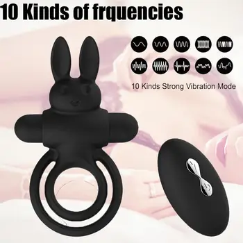 Brezžični Daljinski Zajček Zapozneli Izliv Penis Prstan Vibrator USB Polnjenje Silikonski Petelin Obroč z vibriranjem Na Kurac Za Seks Za Moške