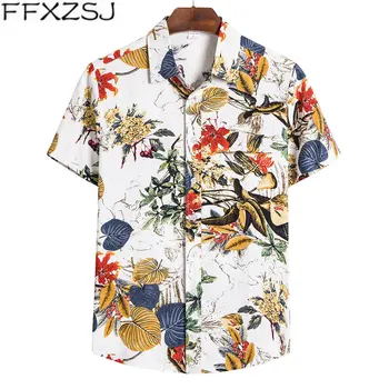 FFXZSJ Moške novo poletje perilo kratek rokav tiskanja priložnostne poslovnih tanek eleganten beach resort Hawaiian majica Evropske velikosti XXXL