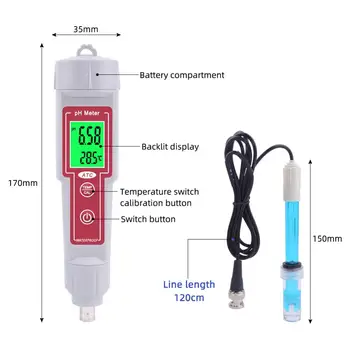 Yieryi Strokovno Mini Pero-Tip Kakovosti Vode za Analizo Naprave PH Meter Samodejno Popravljanje Nepremočljiva Kislost Meter