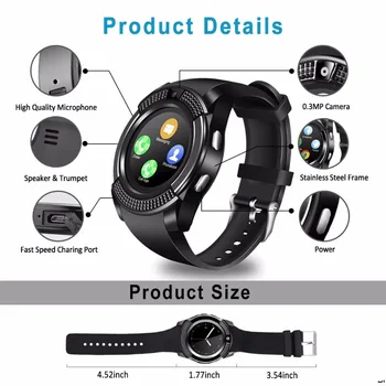 ZQH Pisane V8 Smart Watch Šport Bluetooth Smartwatch Zaslona na Dotik, s Kamero Reže za Kartico SIM IP67 Nepremočljiva Poslovna Moda