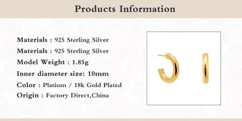 Aide 925 Sterling Srebro, Zlato Minimalističen 10 mm Nemoteno Krog Hoop Uhani Geometrijske Krog C obliko Uhan za Ženske Dekle Nakit