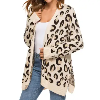 Dolgo Leopard Tiskanja Jopico Ženske Dolgimi Rokavi, Puloverji Jeseni, Pozimi Priložnostne 2019 Seksi Femme Dolg Pulover Coat Plus Velikost Nova