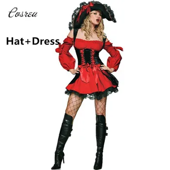 Caribbean Pirate Kostumi Ženska Ženski Klobuk Pirati S Karibov Ogrlica Obleko Ženski Pirat Cosplay Žensk Halloween