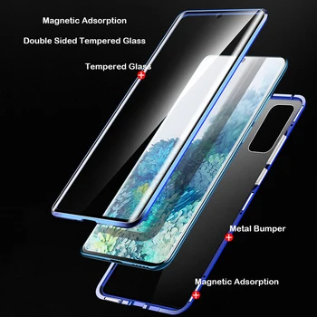 360 Polno Magnetno Ohišje Za Samsung Galaxy S20 Ultra Coque Opomba 20 S10 steklen Pokrov S21 Plus Odbijača A80 A90 5G A21S A51 A71 Primeru