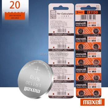 20PCS/veliko Prvotne za Maxell 1,5 V AG10 LR1130 Alkalne Gumb Baterija Cell 389 LR54 SR54 SR1130W 189 LR1130