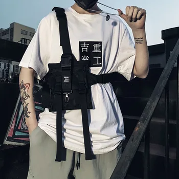 Trakovi Taktično Techwear Platno Pismo Tiskanja Hip Hop Prsih Vrečke Moški Japonskem Slogu Ramenski Paket Priložnostne Študent Moški Ulične