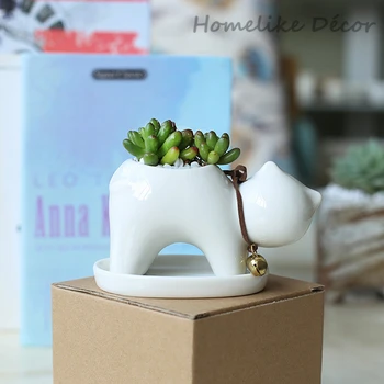 Komplet 2 kosov Mucek oblikovan keramična vaza Mini mačka porcelana cvet rastlin lonec z pladenj za Namizni Doma Vrt dekoracijo