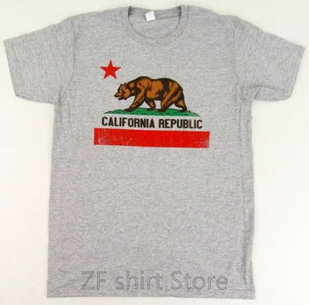 California Republika T-shirt Cali Nosi Zastavo, Slim Fit Tee Odraslih S-2XL Sivo Nov moški majica s kratkimi rokavi ženske, bombaž tshirts