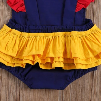 Otroška Oblačila Princesa Newborn Baby Dekleta Fantje Bodysuits Ruffles Kratek Rokav Mozaik Backless Stranka Jumpsuits 0-24M