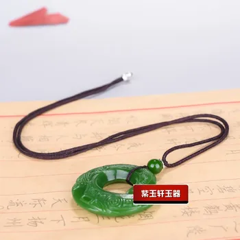 Moda Green Jade Zmaj jade Ogrlico, Obesek, Nakit Kitajski Ročno Izrezljane Relax Zdravljenje Žensk Človek Srečo Darilo Brezplačno Vrv