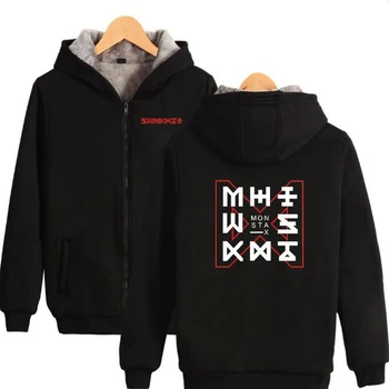 KPOP Monsta x Zimske Ženske Jakne in Plašči korejski Moda K-POP Monstax Toplo Debele Zadrgo Hooded Majica K-POP Oblačila