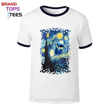 Nova kolekcija Van Gogh design Naraščajoče Modra Telefonska govorilnica majica s kratkimi rokavi moški, posebno za tardis Zdravnik, Ki Navijači T-shirt DR., KI tshirt