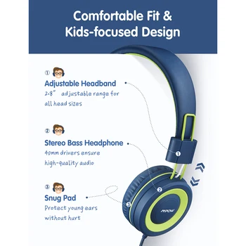 Mpow CH8 Otroci Slušalke Žične Slušalke Zložljive 91dB Zvezek z Omejeno opremo za Varovanje Sluha, Otroke Slušalke Za Najstnike Dekleta Fantje