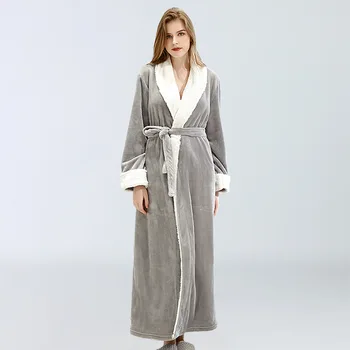 Plus Velikost Ženske Zimske Dolgo Nightgowns 2020 Trdna Ženska Flanela Kopalne Plašče Zgostitev V Vratu Gleženj Dolžina z Sashes Sleepwear