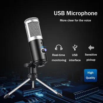 Nov USB Mikrofon PC Kondenzatorski Mikrofon Mini Vokal Snemalni Studio Mikrofon za YouTube Video Skype Klepet Igra Podcast