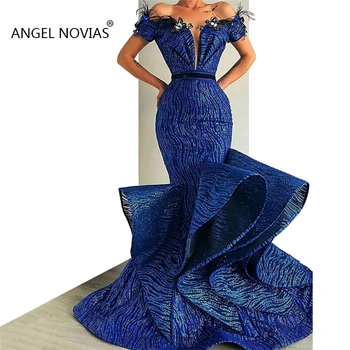 Dolgo Morska Deklica Kraljevsko Modra Večerne Obleke Vestidos Elegantes 2019 Glitters Bleščica Abendkleider Stranka Oblek