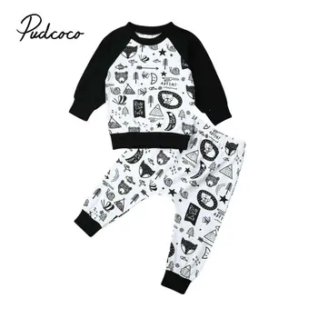 Moda Malčka Otroci Baby Fantje, Oblačila Set Print Dolg Rokav T-shirt majica+Hlače Trenirka 2Pcs Obleke Otrok Fantje Jesenski Oblačila