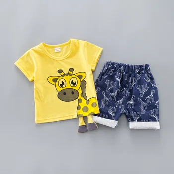 Poletje Otroke, Otroška Oblačila, ki za Fante Cut Cartoon Živali Oblačila za Malčke bo Ustrezala Žirafa Zgoraj T-shirt Malčka Obleko 1 2 3 4 Letih