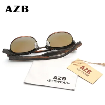 AZB Lesene Polarizirana sončna Očala za Moške in Ženske Retro Brown Les, sončna Očala, blagovno Znamko, Design, Okrogle Sunglass, UV Zaščita