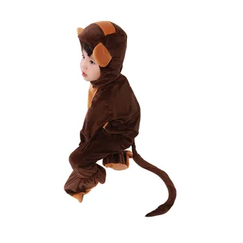 Dan otrok Pozimi Živali Risanka Kostum Otrok, Luštna Opica Jumpsuit Fant Dekle Toplo Pižamo Debele Cosplay Oblačila