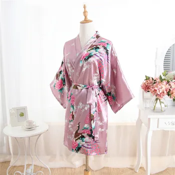 Nove Ženske Saten Kratek Nightgown Kimono Plašč Kopalni Plašč Cvetlični Pižamo Poroko Neveste Družico Seksi Obleko Obleke Ena Velikost Plus Velikost