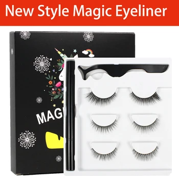 Cepljenje Svetu Magic Eyeliner Set s 3 Pari umetne Trepalnice in Tweezer za Osebno make Up orodje