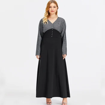 Siskakia Maxi Obleko Jeseni Leta 2020 Moda Trak Mozaik V Vratu Dolg Rokav Plus Velikost A Linija Obleke Črne Arabsko Muslimanskih Oblačil