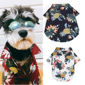 Pes, Mačka Srajce Bombaž Poletje Plaža Oblačila Telovnik Pet Oblačila Cvetlični T Shirt Hawaiian Za Mala Velika Psa Chihuahua Frech Fulldog