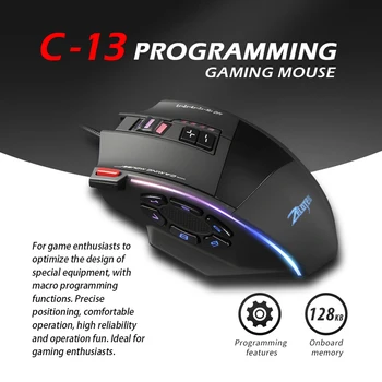 ZELOTES C-13 Profesionalne gaming miška 13 Programabilni Gumbi Žični, USB, Mouse10000DPI Nastavljiv RGB Optičnih Iger na srečo Miši