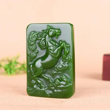 Nebesno Konj Green Jade Ogrlico, Obesek, Kitajski Ročno Izrezljane Naravnih Čar, Moda Nakit Amulet Dodatke za Moške, Ženske, Darilo