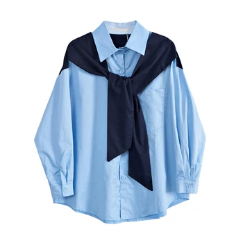 Kimotimo Bloue Majica Cape Ženske Dolg Rokav Urad Dama High Street 2020 Modno Elegantna Korejski Priložnostne Blusas Stranka Bluzo Vrhovi