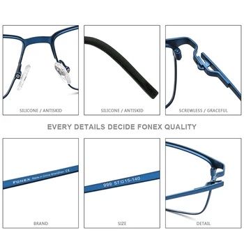 FONEX Zlitine Optičnih Očal Moških Recept Kvadratnih Kratkovidnost Eyeglass Okvir 2020 Nov Moški Kovinski Polno Brezvijačno Očala 999