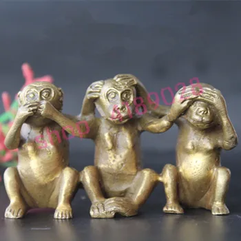 Čisti bron, conjoined tri št opica (ne glej, ne poslušaj, ne rečem), obrti, starin zbirko.