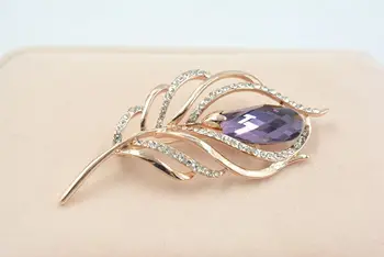Nova moda visoko-kakovostni razred vijolično corsage raj pero broška pin Kristalno Iz Swarovskis Za Ženske Ženski svate