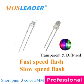 Mosleader 5MM 1000PCS RGB Hitro flash Slow bliskavica LED Tri-color 2P kratke nožice Krog Pregleden Razpršene Rdeča Zelena Modra 3 barve