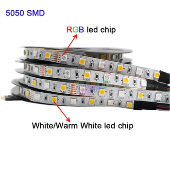 SMD 5050 Prilagodljivo led žarnico, trak 5m DC12V 24V RGBW RGBWW RGB+SCT LED Trak svetlobe,RGB +( bela/Topla Bela)