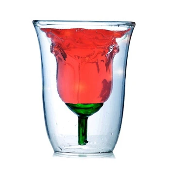 1PC Kristalno Mišice Pint Stekla Lily Rose Cvet Collins Stekla, Dvojna Izolacija Pšenična Piva GlassFor Bar Stranka Sok Posodo
