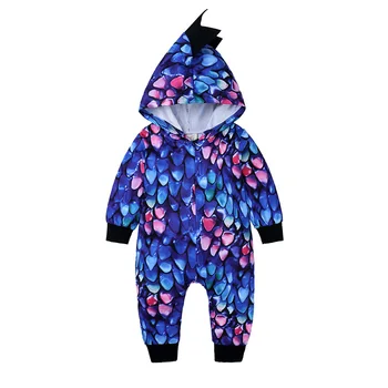 2019 Jeseni Dinozaver Novorojenega Otroka, Igralne Obleke Moda Obsega Tiskanja Hooded Jumpsuit Ljubek Dojenček Oblačila Za Fante, Dekleta