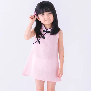 A-Linija Cheongsam Stil Dekle, Princesa Obleko, Poletje, Otroci Sleeveles Obleko Dekleta Obleke, Baby Dekle Bombaž Obleke za Otroke