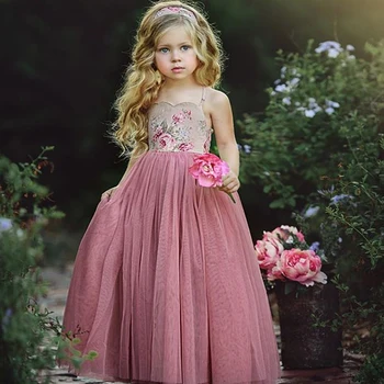 1-7Y Otroci Dekliška Cvetlični Tutu Maxi Obleko 2021 Poletje Otroke, Otroška Oblačila brez Rokavov svate Princesa Obleke Dekleta Obleke