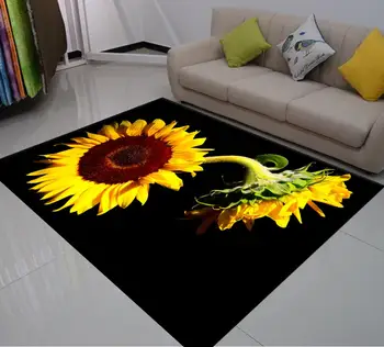 Sončnično Preprogo 3D Tiskanje Velikih Talna Obloga Rumeno Črno Ozadje Tapis po Vsebini Preproge Za dnevno Sobo Nadstropju Spalnica Otroci Soba