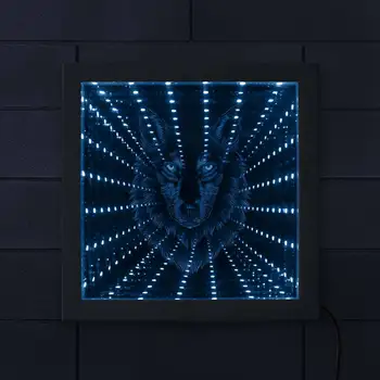3D Volk Glavo Obliko Infinity Ogledalo Vzdušje Doma Dekor LED Vortex Predor Medzvezdni Ogledalo prosto Živeče živali Živali Odseva svetlobo