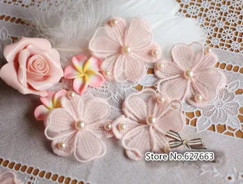 10pieces/veliko belo roza, aqua beaded organza cvetje obliž poročno obleko aplicirano