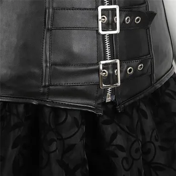 Plus Velikost 6XL Steampunk Korzet Obleko za Ženske, Tri-kos Usnja Korzet z Krilo in Renesanse Majica Gothic Pirat Noša