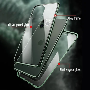 360 magnetni dvojno kaljenega stekla zasebnosti kovinski primeru mobilni telefon za Iphone11 Pro MAX XR X XS Max iPhone 8 7 6 6S Plus SE2020