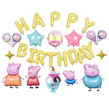 Otroci Rojstni dan Baloni Nastavite Peppa Pig Temo DIY Peggy George Folijo Ballon Happy Birthday Banner Fantje Dekleta Stranka Dekoracijo
