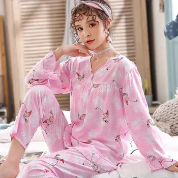 Pajama Določa Ženske Lepo Udobno Svoboden Trendy Dolg Rokav Pomlad Ženska Sleepwear Pisane Korejski Tanke Ženske More Chic