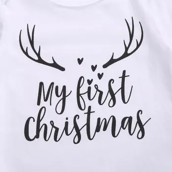 Novorojenček Dojenček Fant Moj Prvi Božič Oblačila 3Pcs Risanka Antler Tiskanja Obleko z Dolgimi Rokavi Romper+Hlače+Klobuk