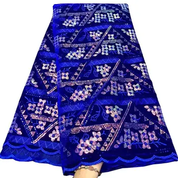 (5yards/pc), Zadnje Afriške žametne tkanine, čipke v kraljevsko modra z občutljivo tiste vezenine za stranko obleko FHS082